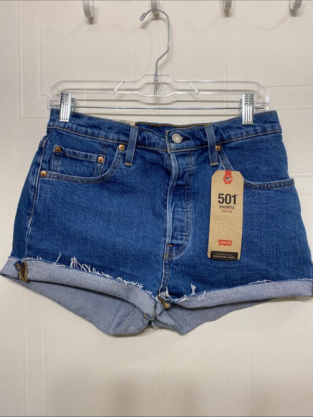 Levi's 501 Rolled Hem Dark Blue Denim Shorts